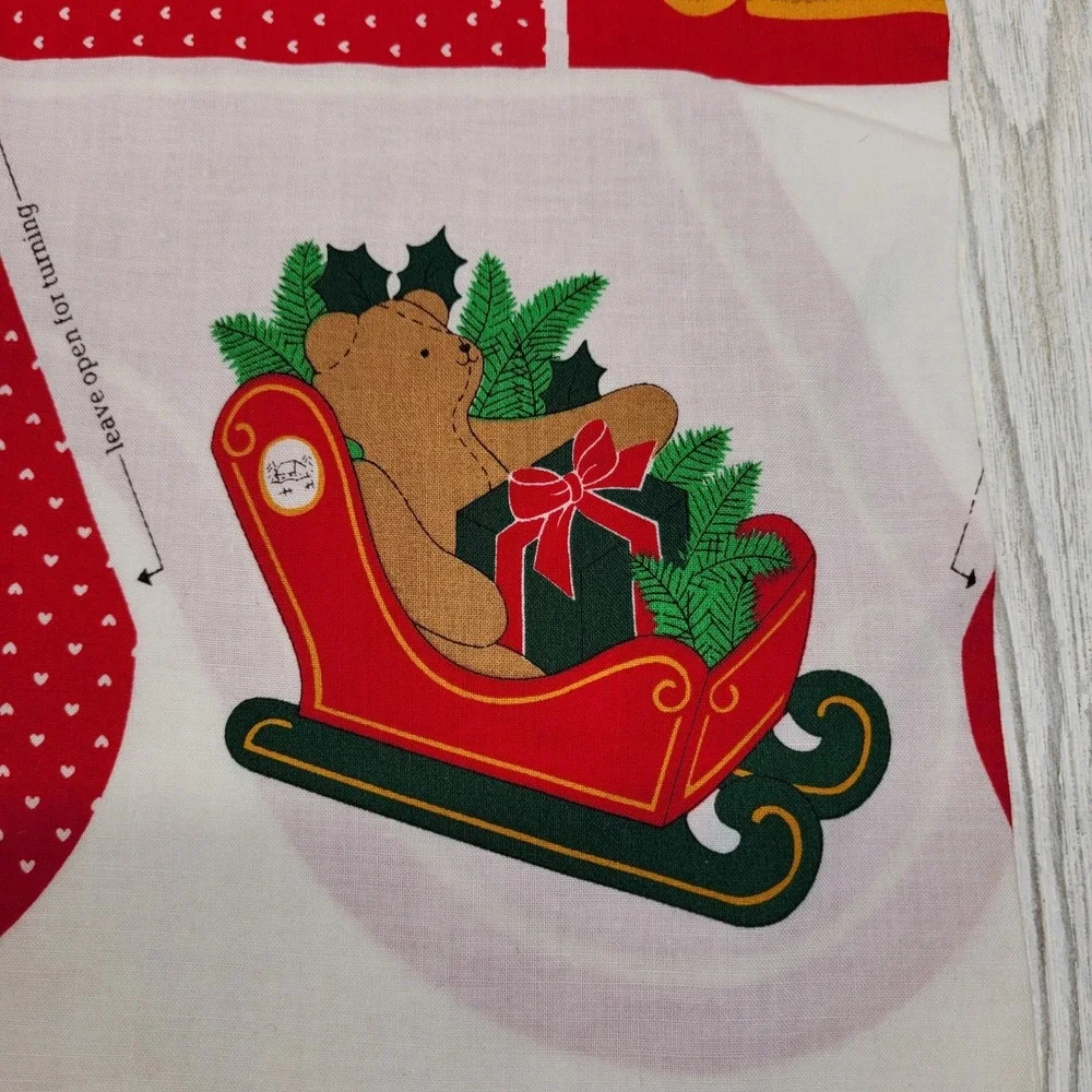 Cranston Christmas Teddy Bear Old Fashioned Sleigh Fabric Panel Cut Sew Stuff
